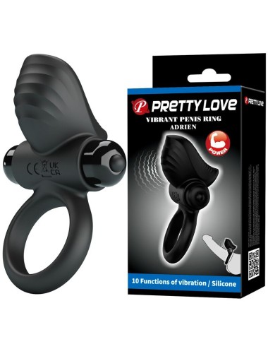 PRETTY LOVE - ADRIEN VIBRIERENDER PENISRING MIT 10 FUNKTIONEN, SCHWARZ