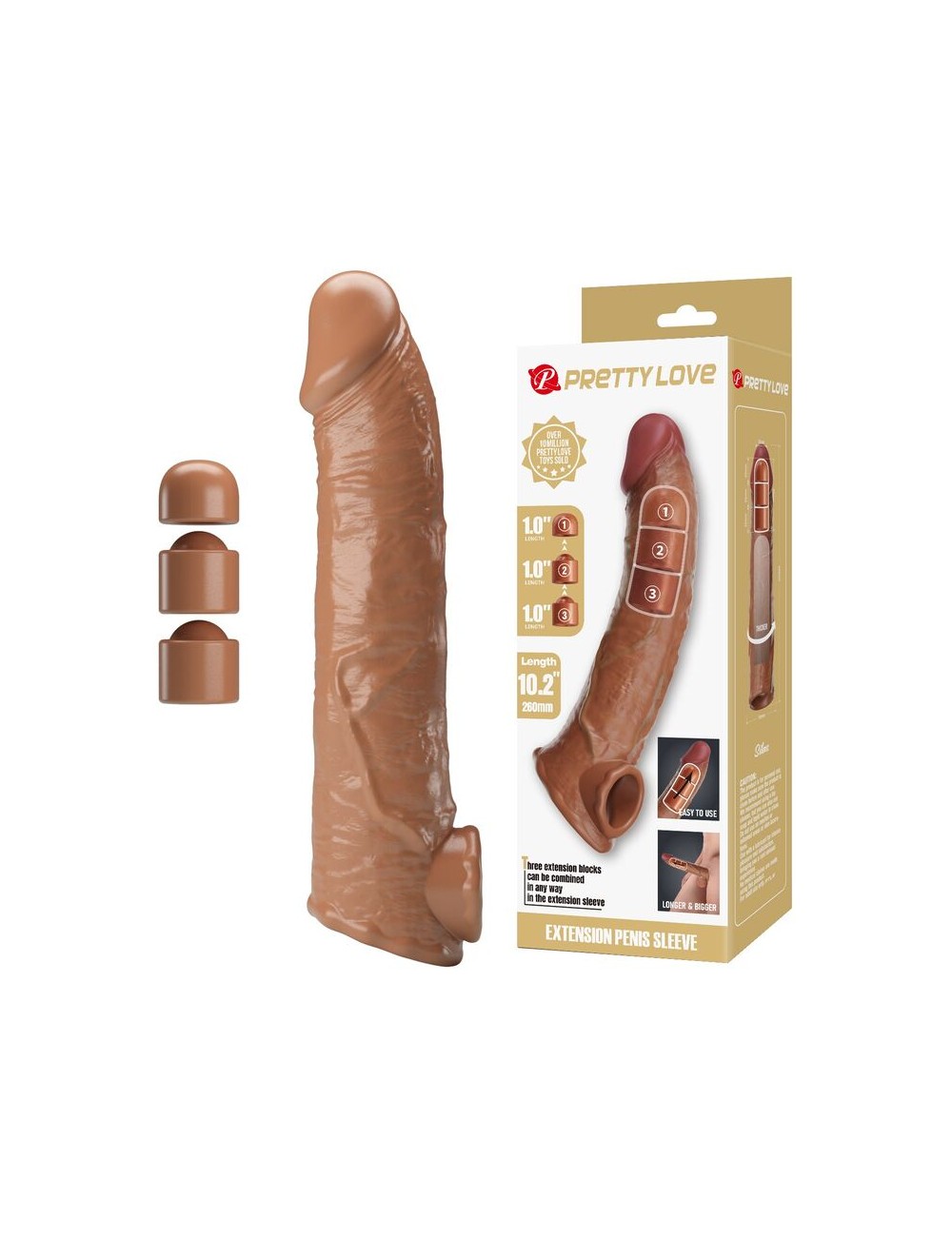 PRETTY LOVE - VERSTELLBARE PENISVERLÄNGERUNGSHÜLLE 26 CM Ø 4 CM BRAUN