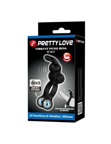 PRETTY LOVE – VIBRIERENDER PENISRING MIT HASE-STIMULATOR, 10 FUNKTIONEN, SCHWARZ