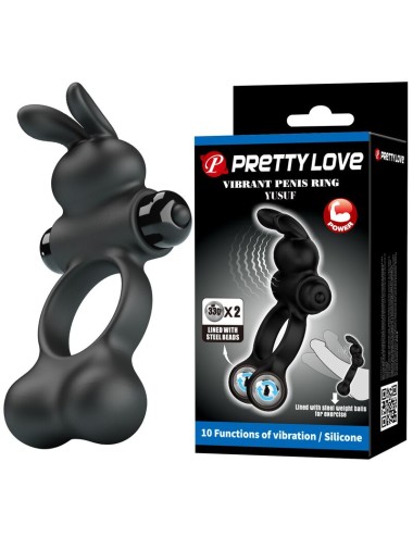 PRETTY LOVE – VIBRIERENDER PENISRING MIT HASE-STIMULATOR, 10 FUNKTIONEN, SCHWARZ