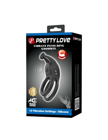 PRETTY LOVE – GOODWIN WIEDERAUFLADBARER DOPPELVIBRIERENDER PENNISRING, SCHWARZ