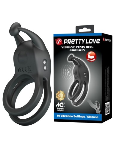 PRETTY LOVE – GOODWIN WIEDERAUFLADBARER DOPPELVIBRIERENDER PENNISRING, SCHWARZ