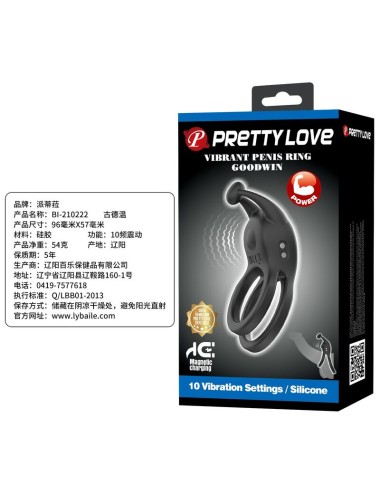 PRETTY LOVE – GOODWIN WIEDERAUFLADBARER DOPPELVIBRIERENDER PENNISRING, SCHWARZ