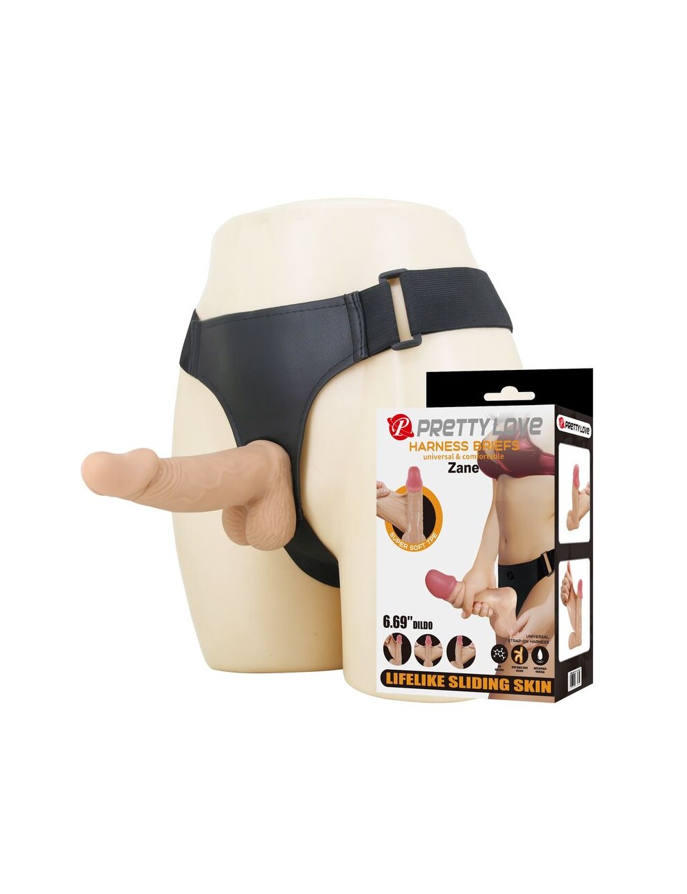 PRETTY LOVE - ZANE HARNESS MIT FLEXIBLES DILDO 17 CM Ø 4