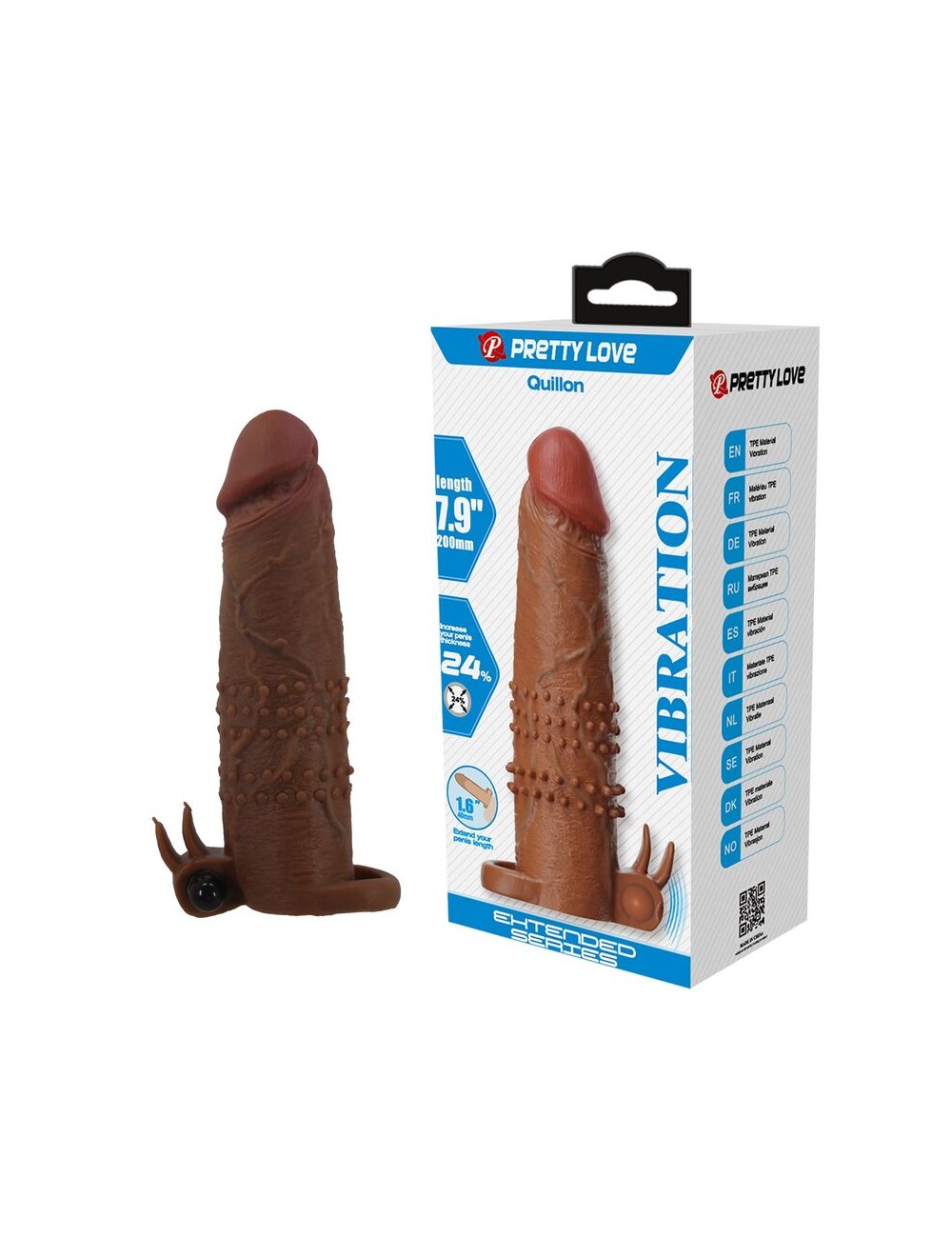 PRETTY LOVE - QUILLON VIBRIERENDER PENISSLEEVE 20 CM Ø 4 CM BRAUN