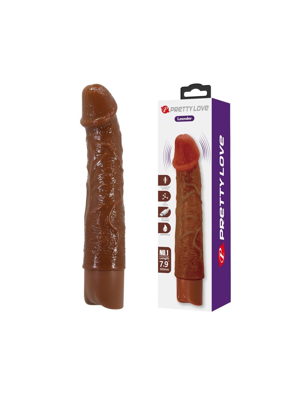 PRETTY LOVE - LEONARDO REALISTISCHER VIBRATOR 20 CM Ø 4 CM BRAUN