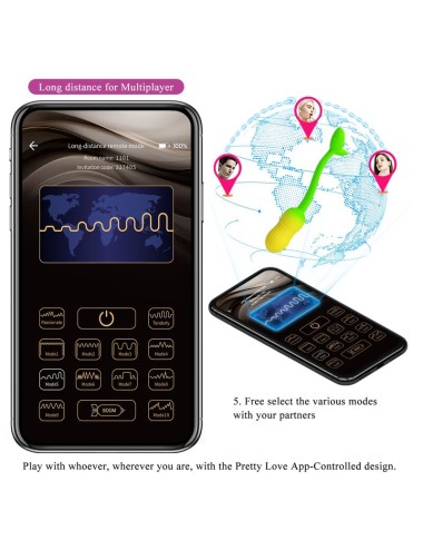PRETTY LOVE – PULSIERENDES VIBRATIONS-EI MIT APP-STEUERUNG, 12 FUNKTIONEN, USB-AUFLADBAR, GRÜN-GELB