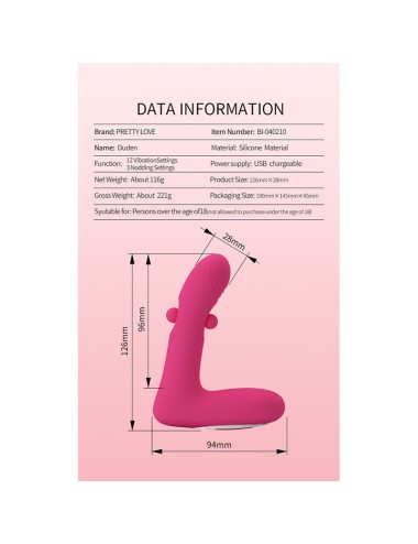 PRETTY LOVE – DUDEN WIEDERAUFLADBARER SILIKON-VIBRATOR MIT 12 VIBRATIONSMODI UND 3 SCHAUKELMODI, PINK