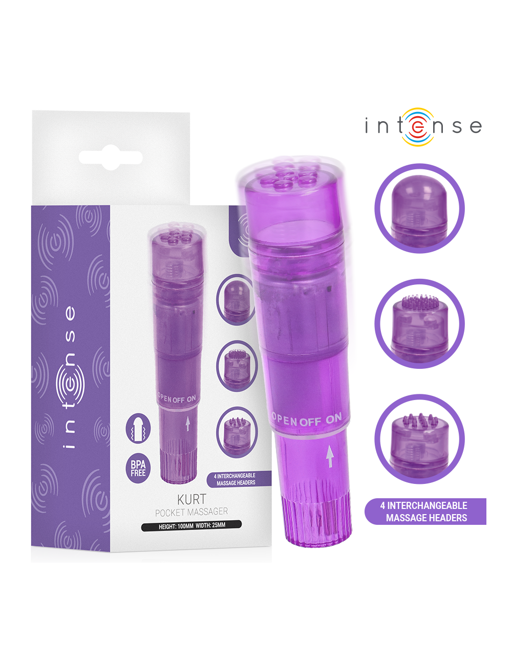 INTENSE - KURT MINI-MASSAGEGERÄT MIT 4 AUSTAUSCHBAREN AUFSÄTZEN