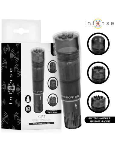 INTENSE - KURT MINI-MASSAGEGERÄT MIT 4 AUSTAUSCHBAREN AUFSÄTZEN SCHWARZ